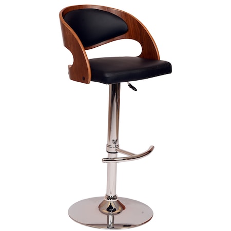 Armen Living Malibu Swivel Barstool In Black PU/ Walnut Veneer and Chrome Base LCMASWBABLWA